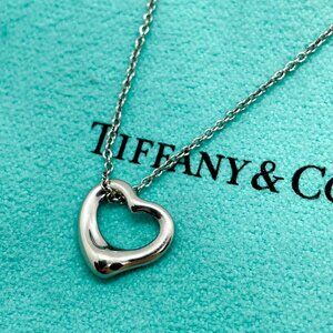 Tiffany & Co Elsa Peretti 11mm Platinum Open Heart Pendant Necklace 16"